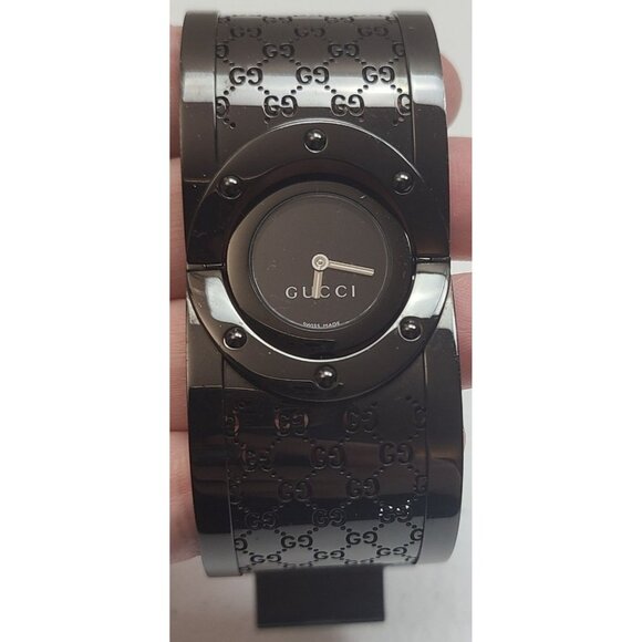 Gucci Brown Steel 23.5 mm Logo Cuff Watch YA112432 - Picture 1 of 7
